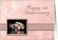 Happy 1st Anniversary, Bouquet of Flowers with Water Reflection card