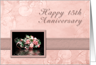 Happy 15th Anniversary, Bouquet of Flowers with Water Reflection card