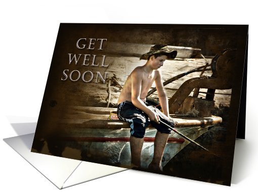 Get Well Soon, Boy Fishing on Boat card (632946)