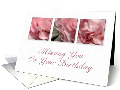 Missing You On Your Birthday, Pink Flower on White Background card