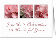Join Us in Celebrating 60 Wonderful Years, Wedding Anniversary Invitation, Pink Flower on White Background card