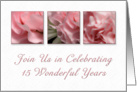 Join Us in Celebrating 15 Wonderful Years, Wedding Anniversary Invitation, Pink Flower on White Background card