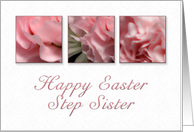 Happy Easter Step Sister, Pink Flower on White Background card