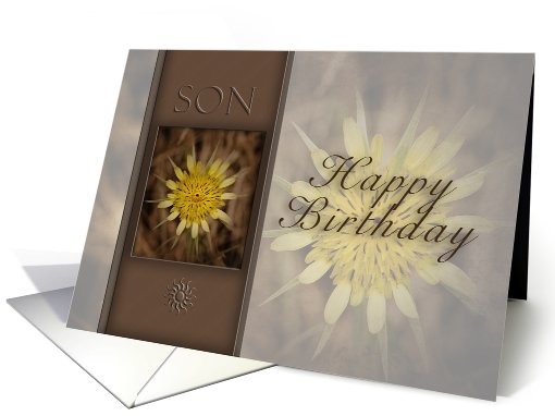 Happy Birthday Son, Yellow Flower on Brown Background card (634629)