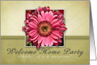 Welcome Home Party, Surprise Party Invitation- Pink Flower on Green and Tan Background card