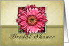 Bridal Shower, Surprise Party Invitation- Pink Flower on Green and Tan Background card