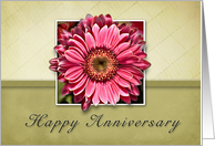 Happy Anniversary - Pink Flower on Green and Tan Background card
