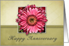 Happy Anniversary - Pink Flower on Green and Tan Background card