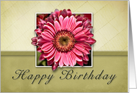 Happy Birthday - Pink Flower on Tan Background card