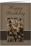 Happy Birthday Sister, Sepia Flower on Tan and Brown card