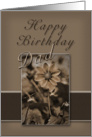 Happy Birthday Dad, Sepia Flower on Tan and Brown card