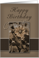 Happy Birthday Cousin, Sepia Flower on Tan and Brown card