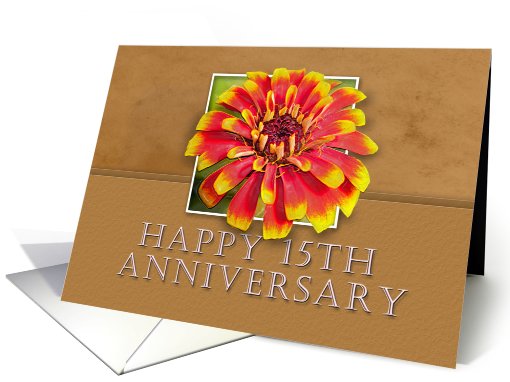 Happy 15th Anniversary, Flower with Tan Background card (638086)