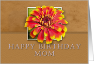 Mom Happy Birthday, Flower with Tan Background card