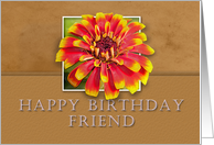 Friend Happy Birthday, Flower with Tan Background card