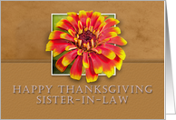 Sister-in-Law Happy Thanksgiving, Flower with Tan Background card