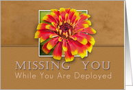 Missing You While You Are Deployed, Flower with Tan Background card