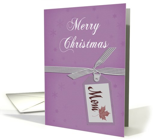 Mom Merry Christmas, Lavender Background with Gift Tag and Bow card