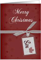 Son Merry Christmas, Red Background with Gift Tag and Bow card