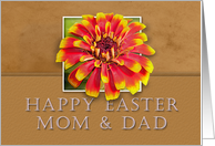 Mom and Dad, Happy Easter, Flower with Tan Background card