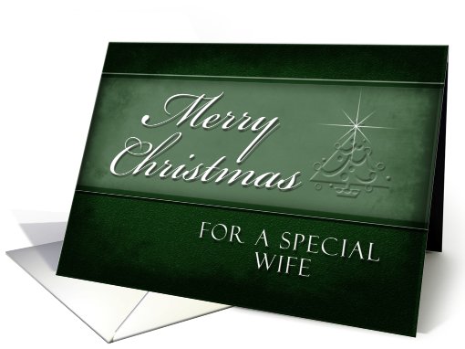 Wife Merry Christmas, Green Background with Christmas Tree card