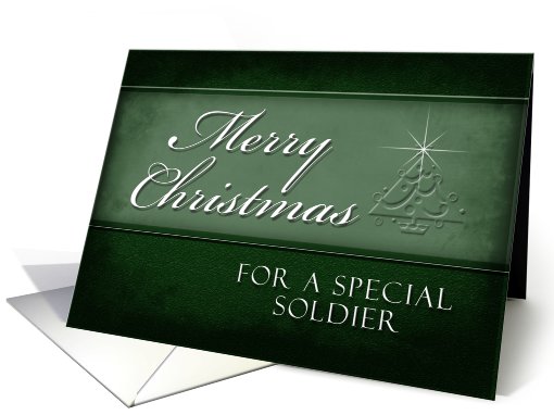Soldier Merry Christmas, Green Background with Christmas Tree card