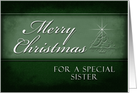 Sister Merry Christmas, Green Background with Christmas Tree card