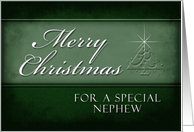 Nephew Merry Christmas, Green Background with Christmas Tree card