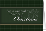 For Teacher at Christmas, Green Background with Bells card