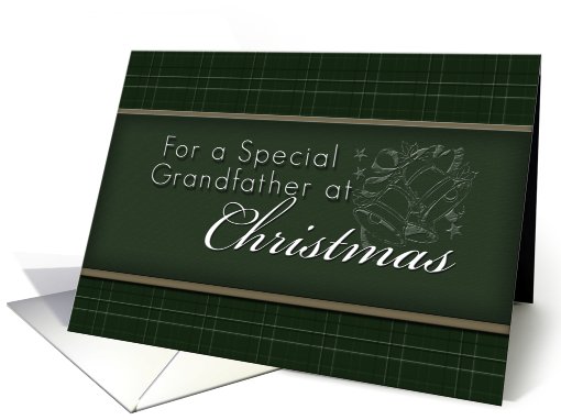For Grandfather at Christmas, Green Background with Bells card