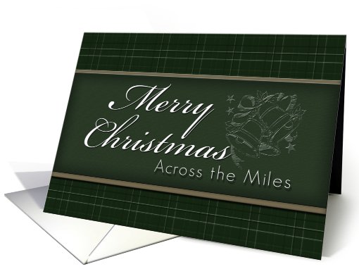 Across the Miles Merry Christmas, Green Background with Bells card