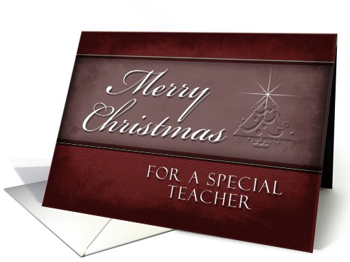 For Teacher Merry Christmas, Red Background with Christmas Tree card