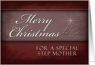 For Step Mother Merry Christmas, Red Background with Christmas Tree card