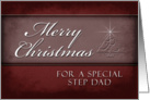 For Step Dad Merry Christmas, Red Background with Christmas Tree card