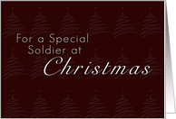 For Soldier Merry Christmas, Red Background with Christmas Tree card