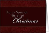 For Sister Merry Christmas, Red Demask Background card
