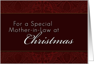 For Mother-in-Law Merry Christmas, Red Demask Background card