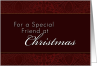 For Friend Merry Christmas, Red Demask Background card