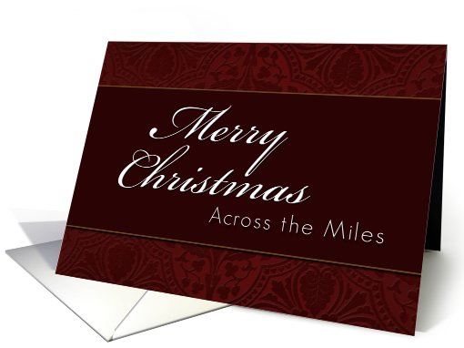 Across the Miles Merry Christmas, Red Demask Background card (640614)