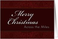 Across the Miles Merry Christmas, Red Demask Background card