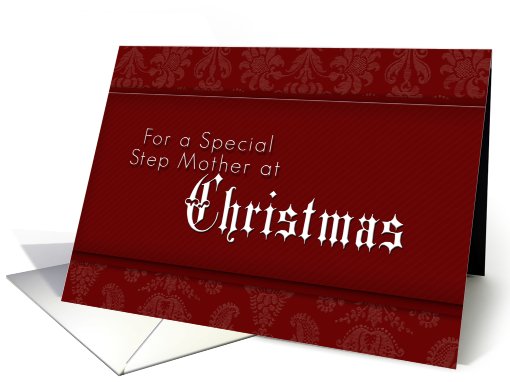 For Step Mother Merry Christmas, Red Demask Background card (640633)