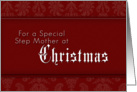 For Step Mother Merry Christmas, Red Demask Background card