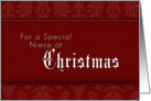 For Niece Merry Christmas, Red Demask Background card