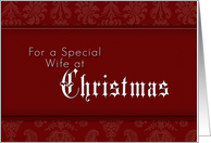 For Wife Merry Christmas, Red Demask Background card
