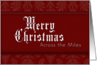 Across the Miles Merry Christmas, Red Demask Background card