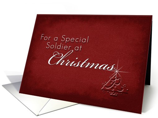 For Soldier Merry Christmas, Red Background with Christmas Tree card