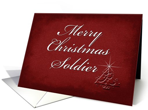 For Soldier Merry Christmas, Red Background with Christmas Tree card
