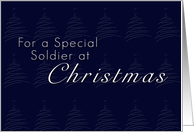 Soldier Merry Christmas, Blue Background with Christmas Tree card