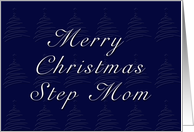 Step Mom Merry Christmas, Blue Background with Christmas Tree card