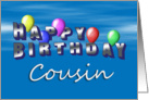 Cousin Happy Birthday, Balloons with Blue Sky card